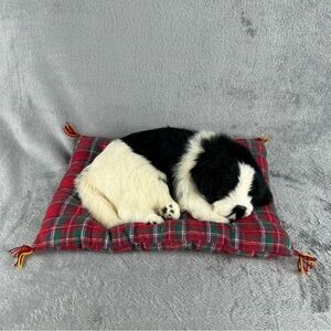 Vintage Sleeping Dog Puppy Realistic On Red Plaid Pillow